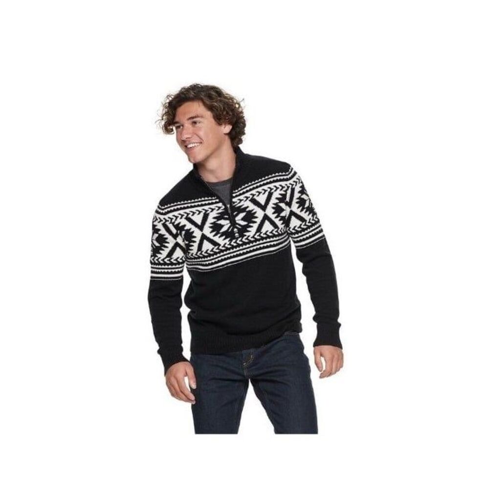 Men’s Urban Pipeline Black and White Sweater Quarter Zip Size Medium NWT